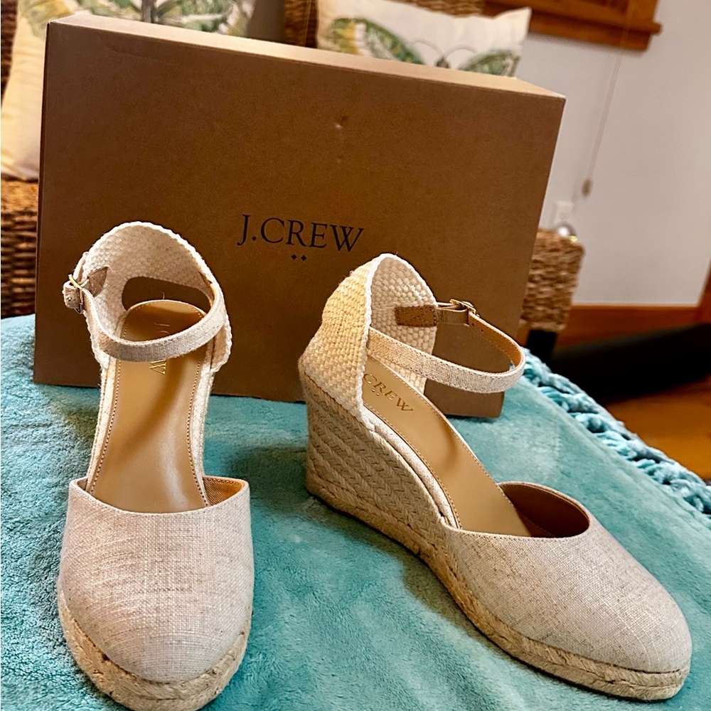 NIB J.Crew Women's Flax Wedge Espadrille Sandals (Run Small)